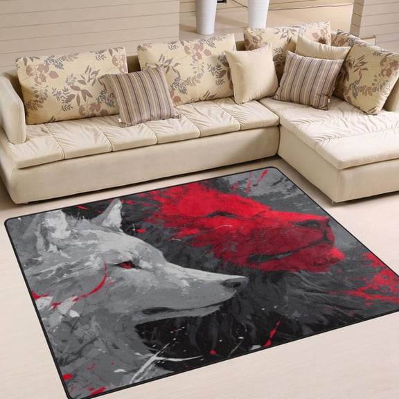 BZSMCE Vintage Area Rugs Dual Wolves Creative Area For Home
