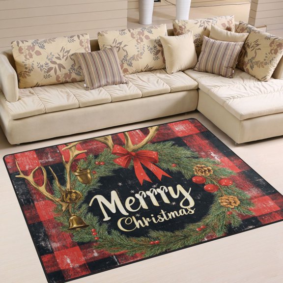 BZSMCE Vintage Area Rugs Elegant Christmas Bowknot Print Creative Area For Home