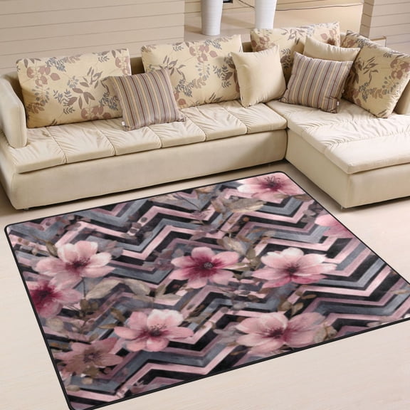 BZSMCE Vintage Area Rugs Floral with Chevron Creative Area For Home