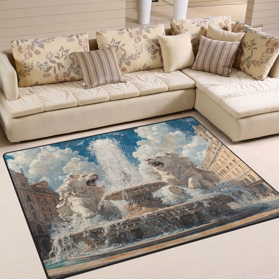 BZSMCE Vintage Area Rugs Fountain and Lion Creative Area For Home