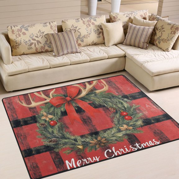 BZSMCE Vintage Area Rugs Freehand Christmas Bowknot Print Creative Area For Home
