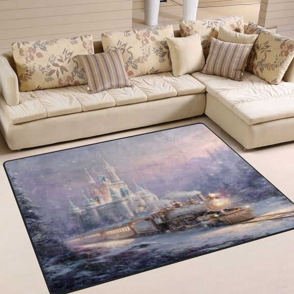 BZSMCE Vintage Area Rugs Frosted Castle Train Creative Area For Home