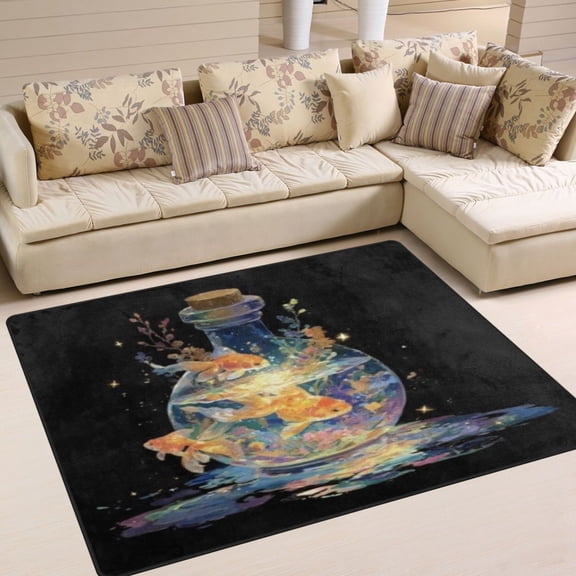 BZSMCE Vintage Area Rugs Gilded Goldfish Jar Creative Area For Home