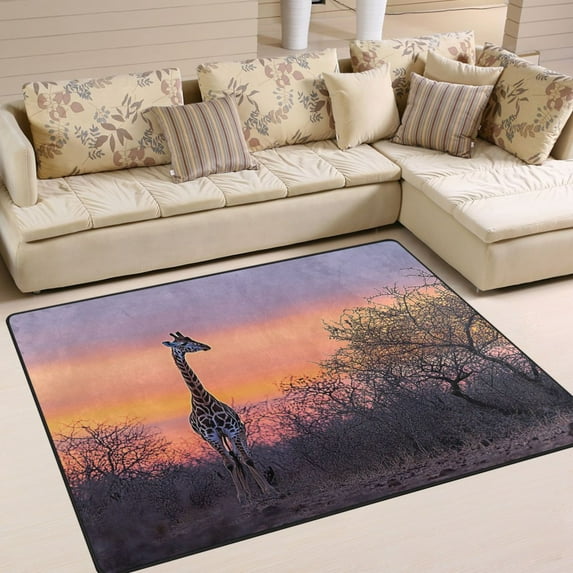 BZSMCE Vintage Area Rugs Giraffe Walk in The Forest Creative Area For Home