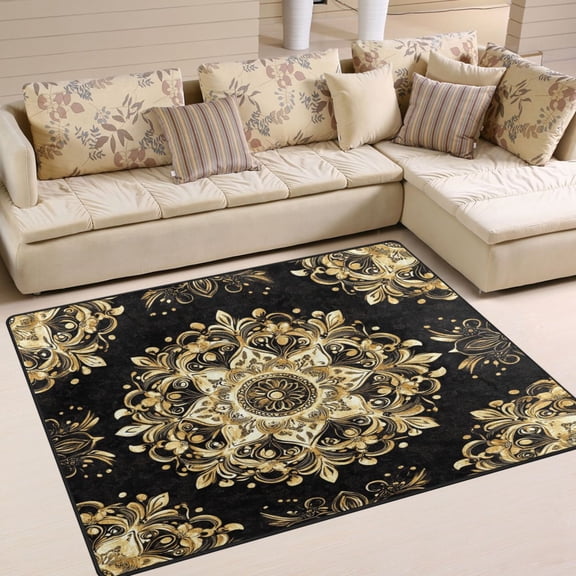 BZSMCE Vintage Area Rugs Gold Blossom Pattern Creative Area For Home