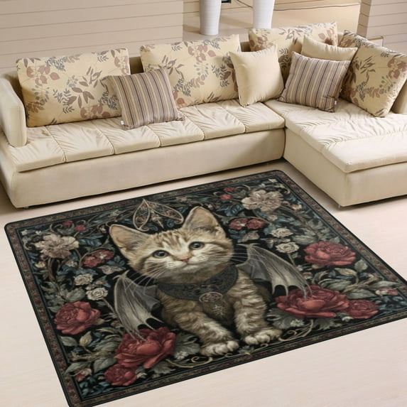 BZSMCE Vintage Area Rugs Gothic Winged Kitten Creative Area For Home