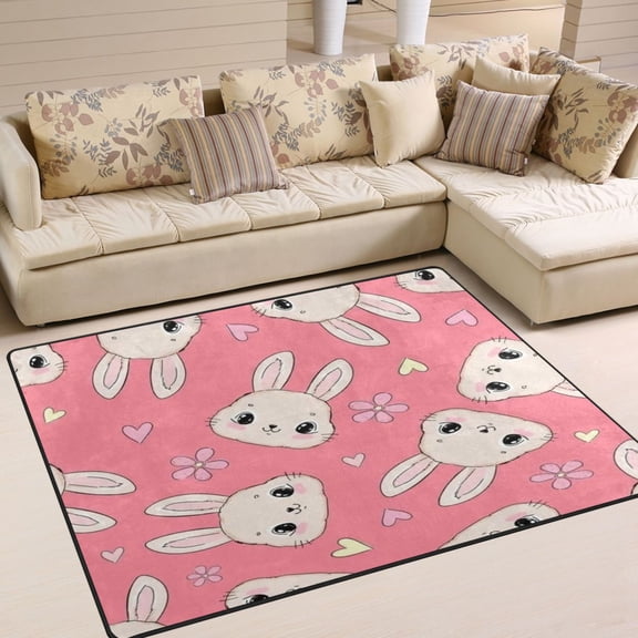 BZSMCE Vintage Area Rugs Kawaii Bunny Pink Paradise Creative Area For Home