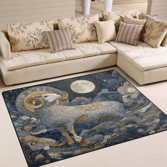 BZSMCE Vintage Area Rugs Lunar Silver Ram Creative Area For Home