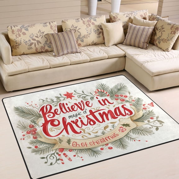 BZSMCE Vintage Area Rugs Merry Christmas Elegant Wreath Creative Area For Home