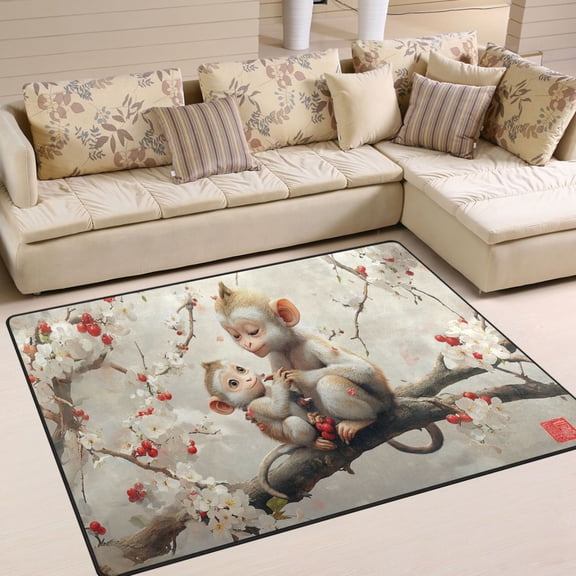 BZSMCE Vintage Area Rugs Monkey Play on Tree Creative Area For Home