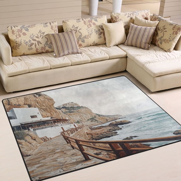 BZSMCE Vintage Area Rugs Natural Rocky Coast Painting Creative Area For Home