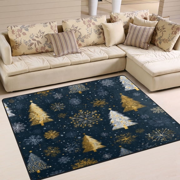 BZSMCE Vintage Area Rugs Navy Gold Tree Snowy Fest Creative Area For Home