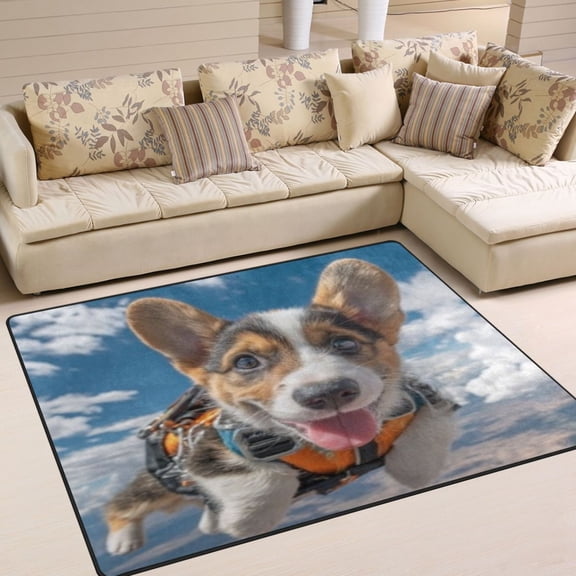 BZSMCE Vintage Area Rugs Orange Harness Corgi Creative Area For Home
