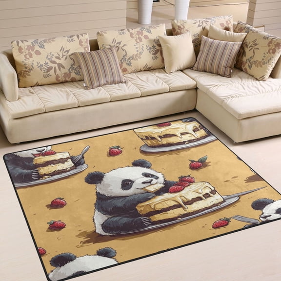 BZSMCE Vintage Area Rugs Panda Eat Cake Creative Area For Home