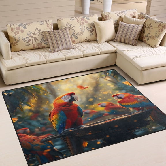 BZSMCE Vintage Area Rugs Parrot Play in The Forest Creative Area For Home