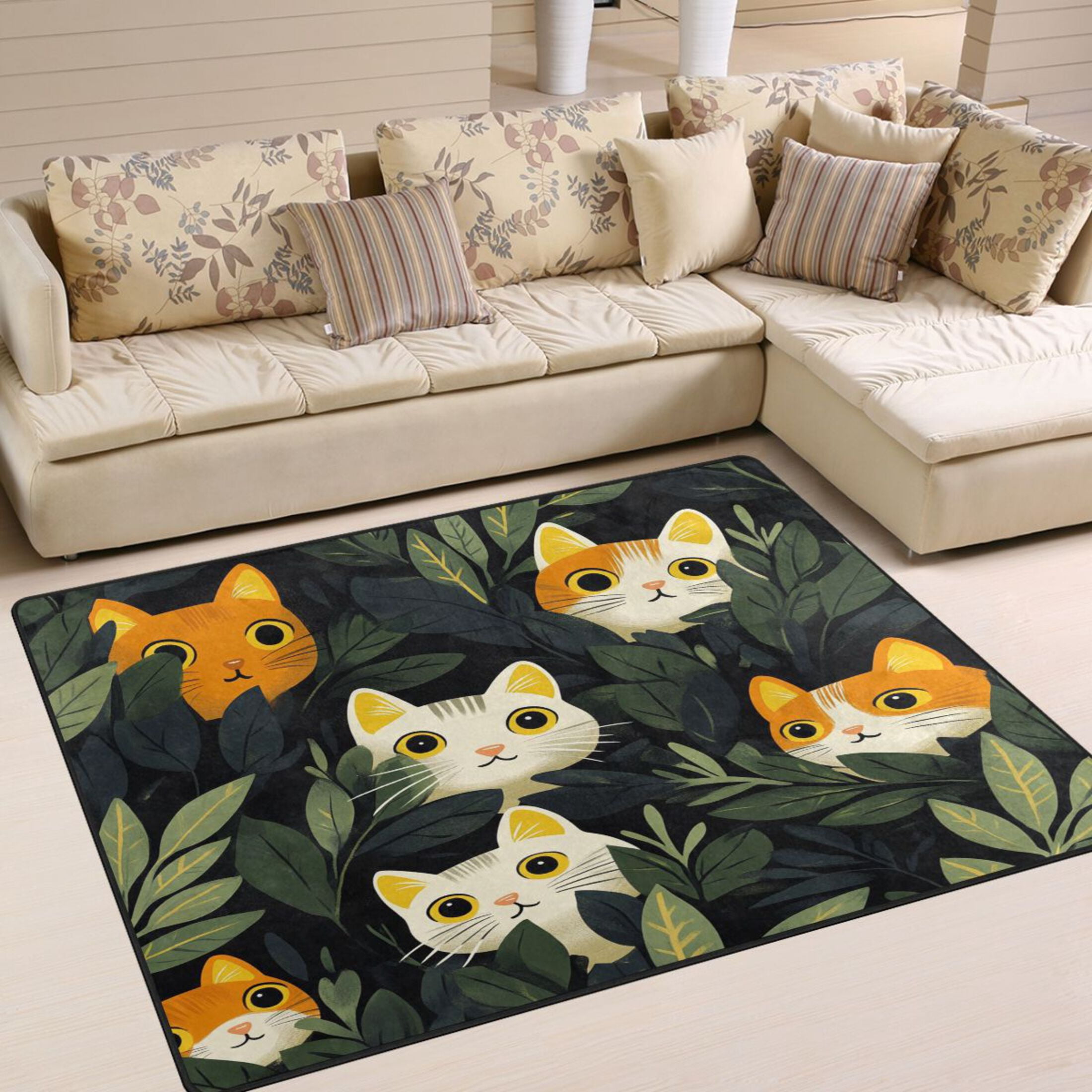BZSMCE Vintage Area Rugs Pattern Of Cartoon Cats Peeking Creative Area ...