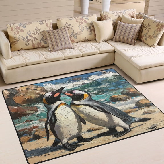 BZSMCE Vintage Area Rugs Penuins Couple Creative Area For Home