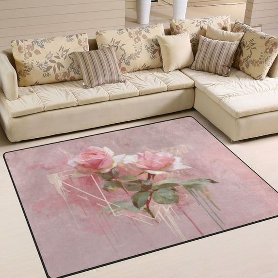 BZSMCE Vintage Area Rugs Pink Roses Creative Area For Home