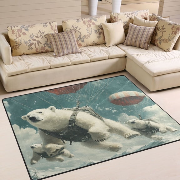 BZSMCE Vintage Area Rugs Polar Bears Fly with Parachutes Creative Area For Home