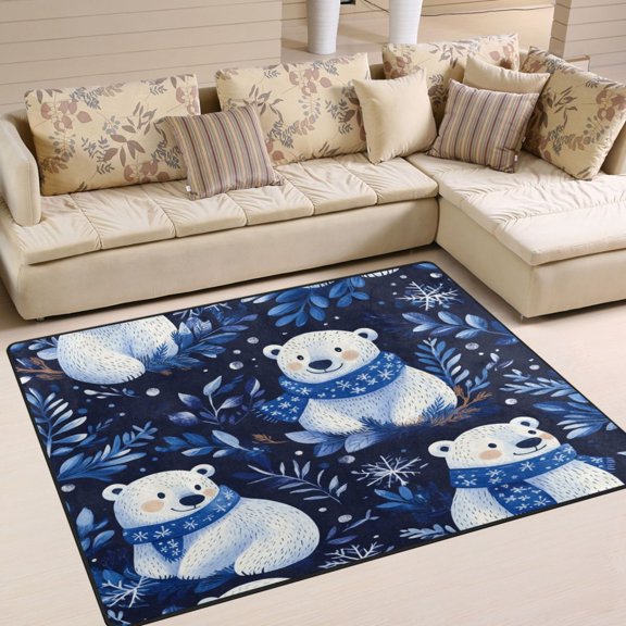 BZSMCE Vintage Area Rugs Polar Bears in Blue Scarf Creative Area For Home