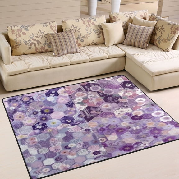 BZSMCE Vintage Area Rugs Purple Pastel Floral Mosaic Creative Area For Home