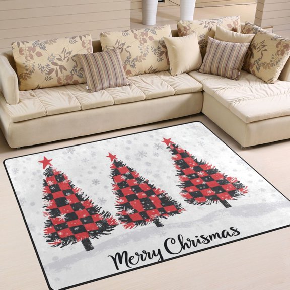 BZSMCE Vintage Area Rugs Red Black Plaid Christmas Trees Creative Area For Home