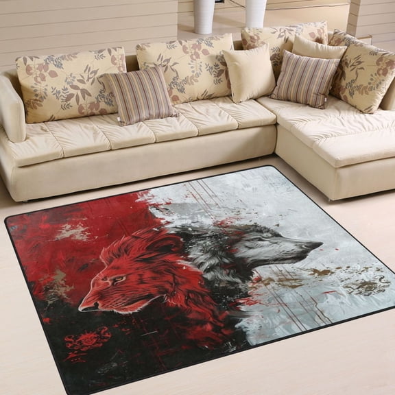 BZSMCE Vintage Area Rugs Red and White Tiger Fusion Creative Area For Home