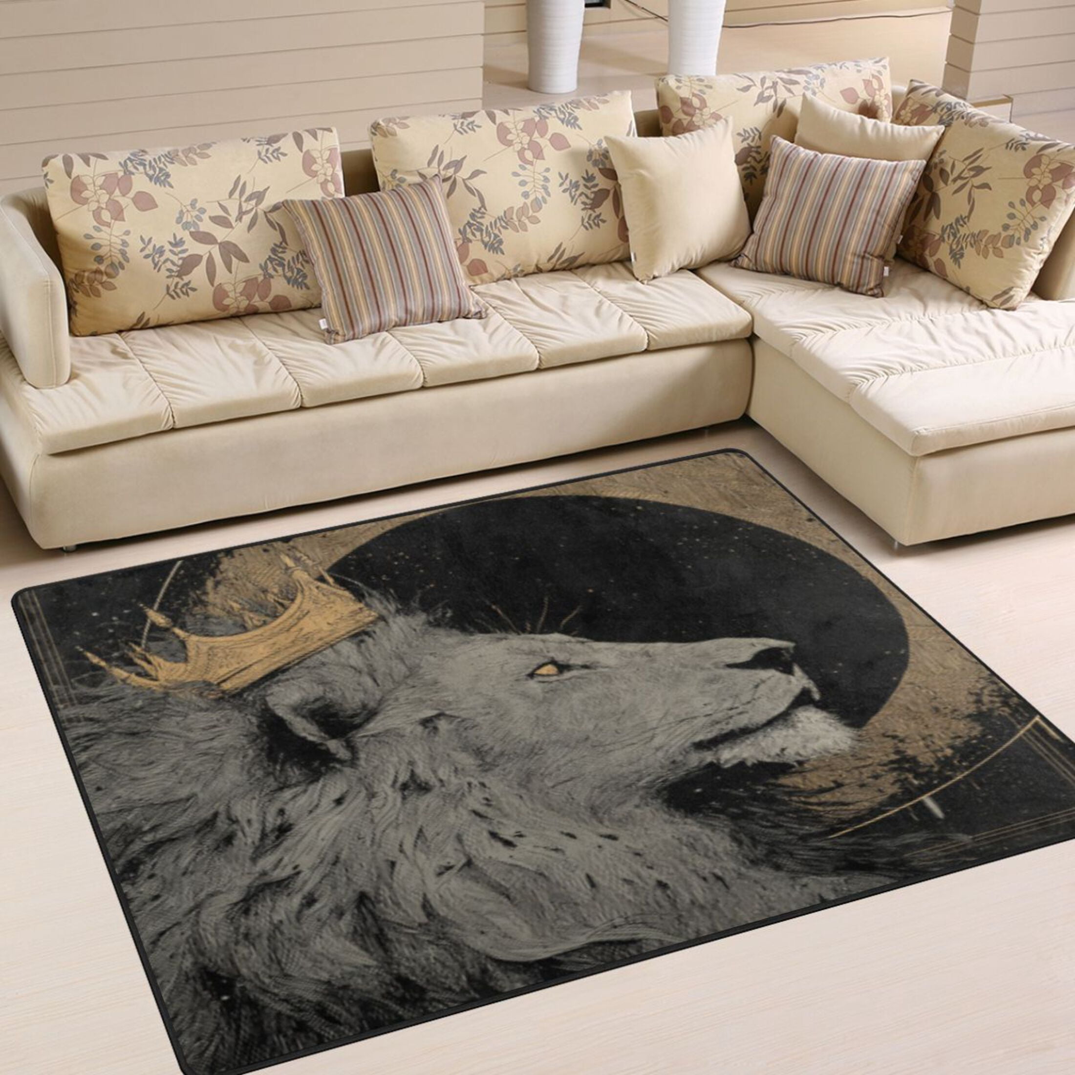 BZSMCE Vintage Area Rugs Regal Lion with Crown Creative Area For Home ...