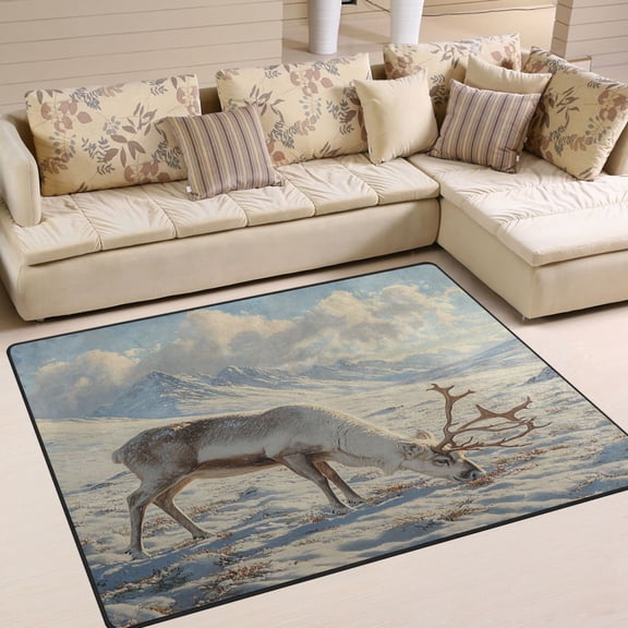 BZSMCE Vintage Area Rugs Reindeer Grazing in The Snow-covered Creative Area For Home