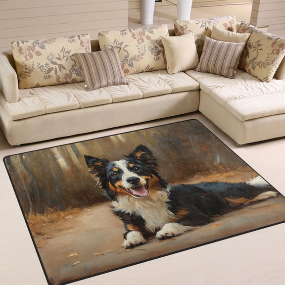 BZSMCE Vintage Area Rugs Smile Dog Lying on Road Creative Area For Home