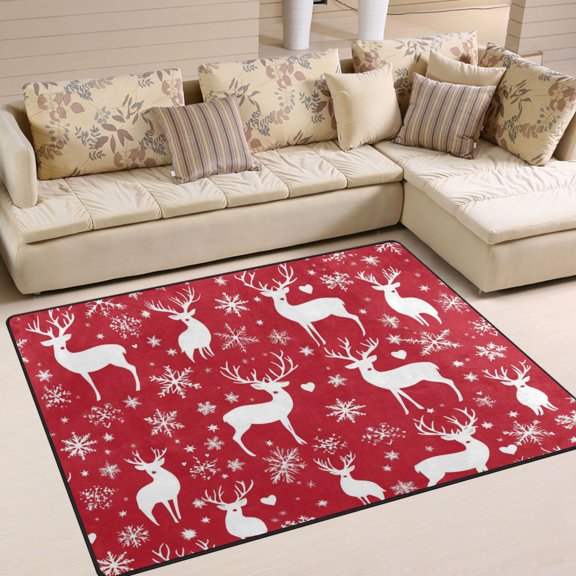 BZSMCE Vintage Area Rugs Snowflake and White Reindeer Pattern Creative Area For Home