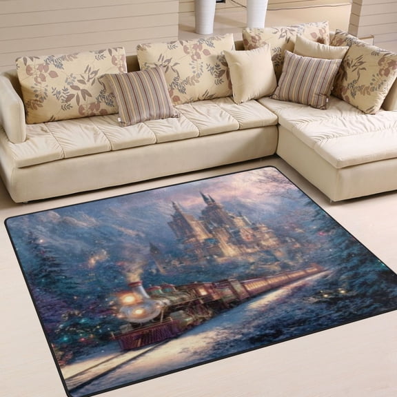 BZSMCE Vintage Area Rugs Snowy Castle Train Creative Area For Home