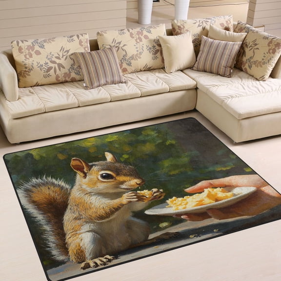 BZSMCE Vintage Area Rugs Squirrel Eatting on The Table Creative Area For Home