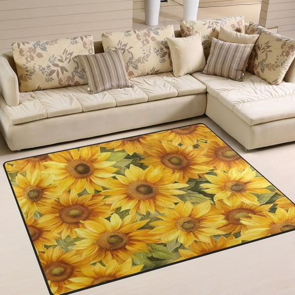 BZSMCE Vintage Area Rugs Sunflower Printed Creative Area For Home