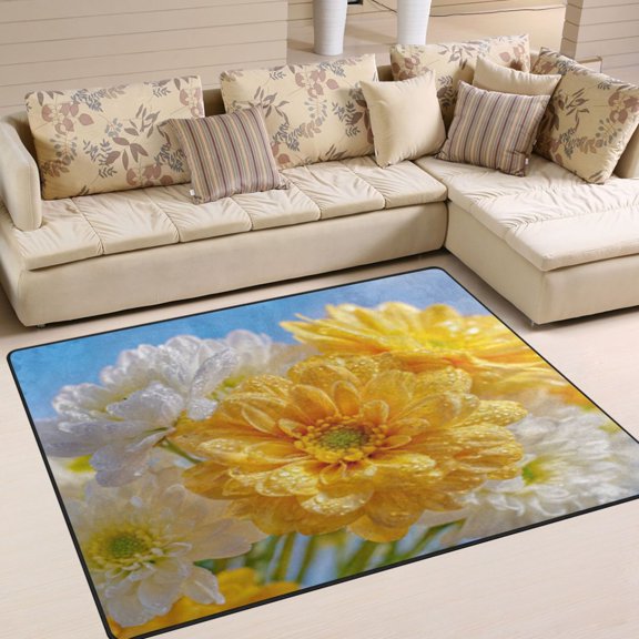 BZSMCE Vintage Area Rugs Sunny Daisies with Morning Dew Creative Area For Home