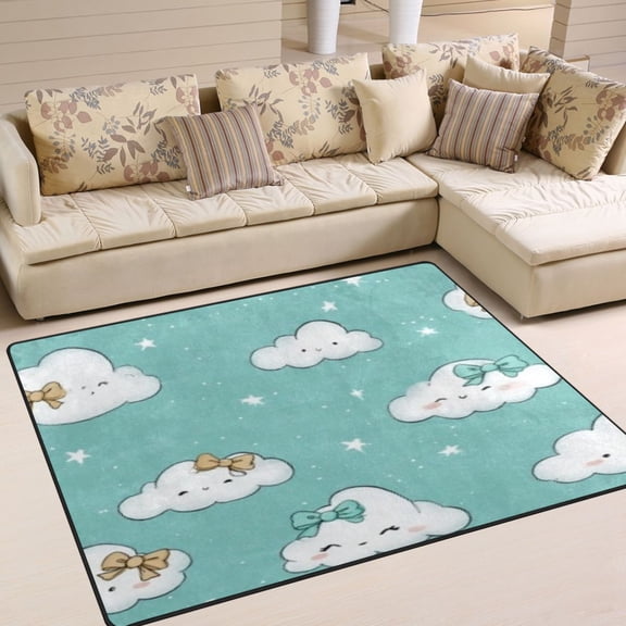 BZSMCE Vintage Area Rugs Teal Bow Clouds Stars Creative Area For Home