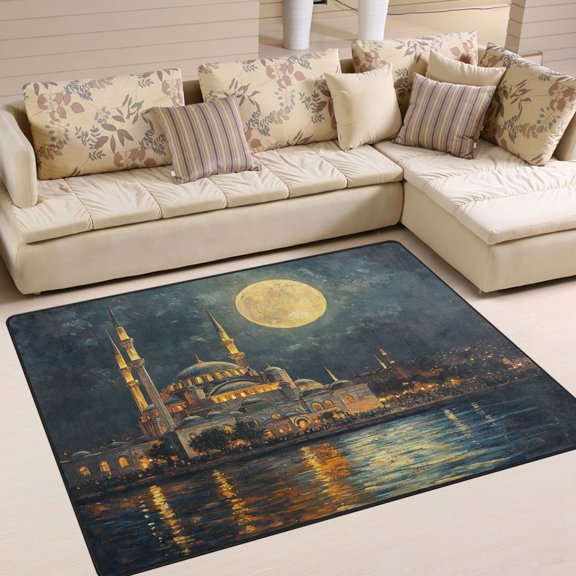 BZSMCE Vintage Area Rugs The Castle by Night Plainting Creative Area For Home