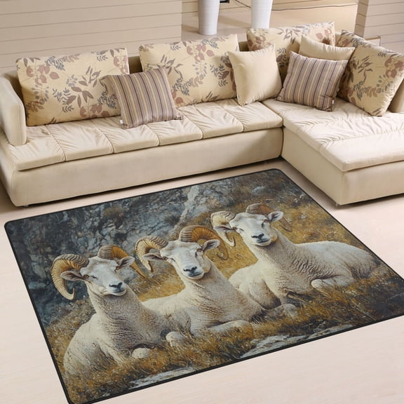 BZSMCE Vintage Area Rugs Three Bighorn Sheep Painting Creative Area For Home