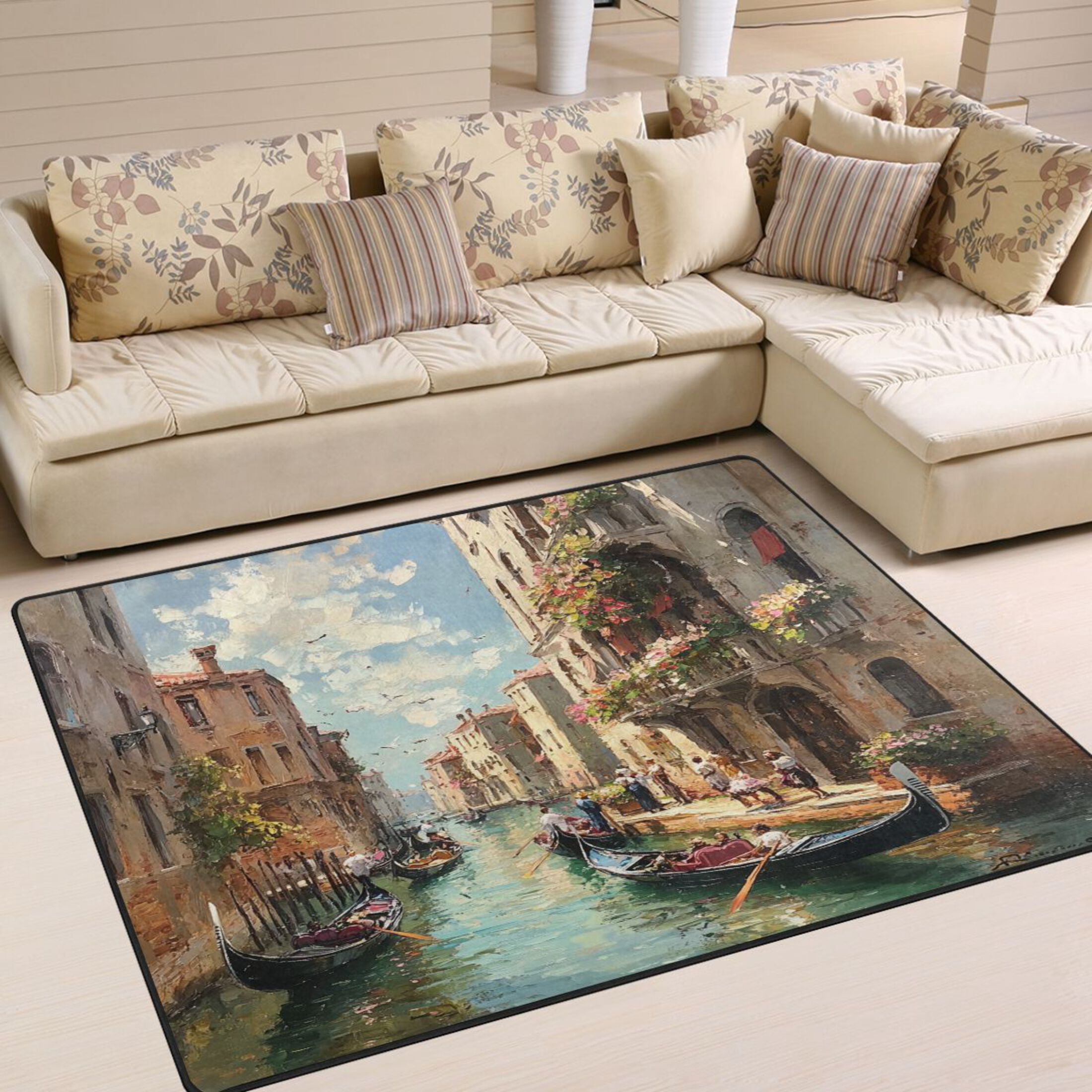 BZSMCE Vintage Area Rugs Venetian Canal with Green Water Creative Area ...