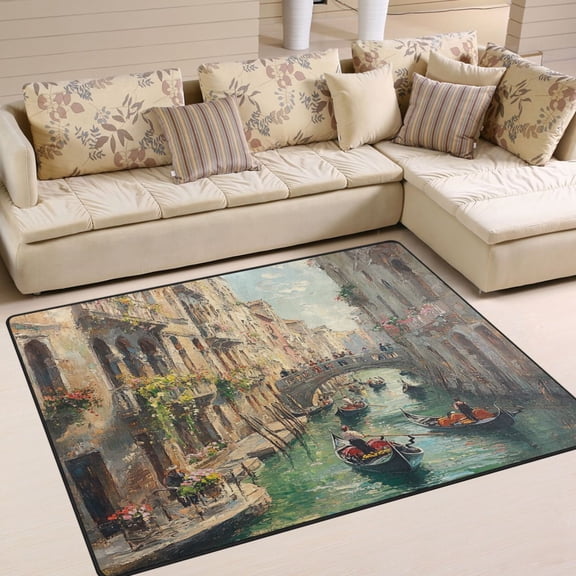 BZSMCE Vintage Area Rugs Venetian Canal with Green Water Pboatainting Creative Area For Home
