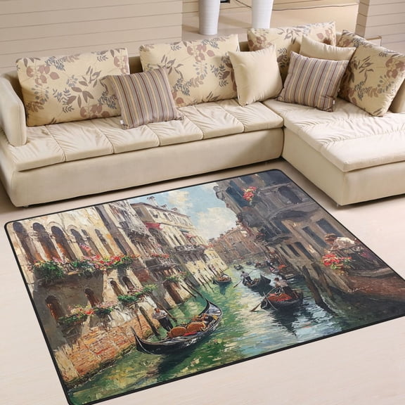BZSMCE Vintage Area Rugs Venetian Canalwith Green Water Creative Area For Home