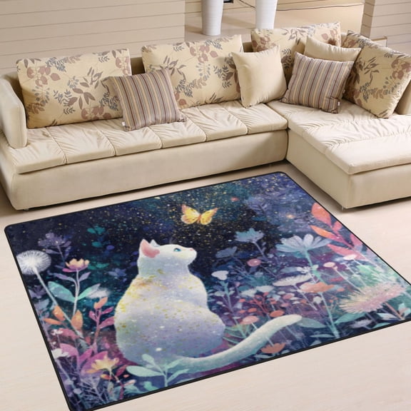 BZSMCE Vintage Area Rugs Whimsy Cat & Flutter Creative Area For Home