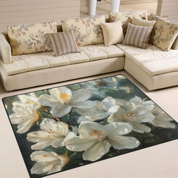 BZSMCE Vintage Area Rugs White Flowers Blooming Creative Area For Home