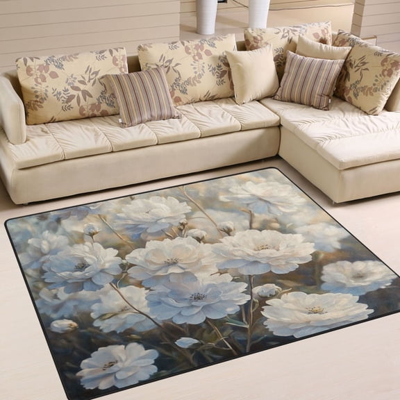 BZSMCE Vintage Area Rugs White Flowers Blooming Painting Creative Area For Home