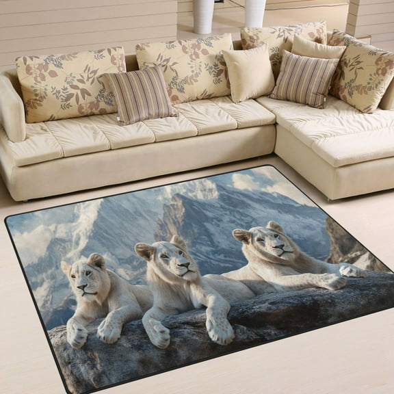 BZSMCE Vintage Area Rugs White Lion Creative Area For Home
