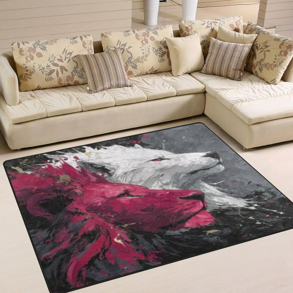 BZSMCE Vintage Area Rugs White and Crimson Lions Creative Area For Home