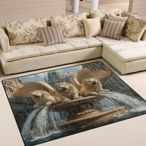 BZSMCE Vintage Area Rugs Winged Lions Creative Area For Home