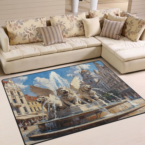 BZSMCE Vintage Area Rugs Winged Lions Panting Creative Area For Home