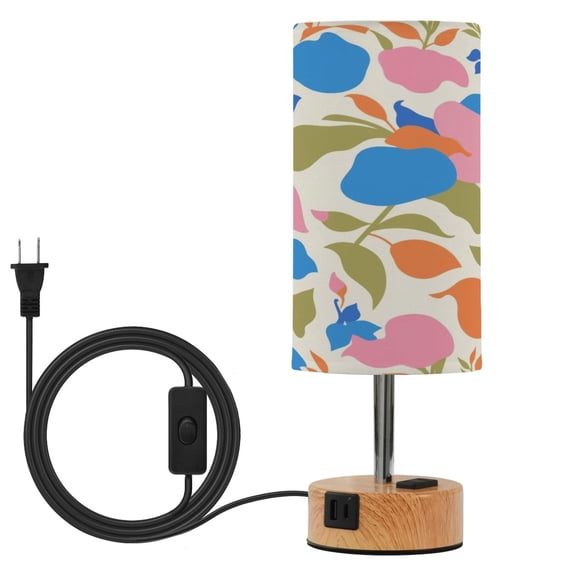 BZSMCE Vivid Painterly Blooms Printed 3 Color Touch Control Table Lamp Linen Shade LED Nightstand Lamp with Wood Grain BaseUS Standard Power Cord