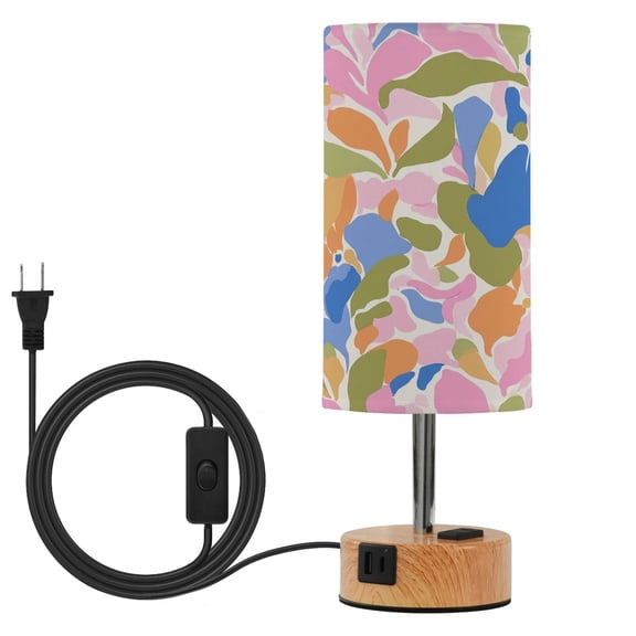 BZSMCE Vivid Painterly Floral Printed 3 Color Touch Control Table Lamp Linen Shade LED Nightstand Lamp with Wood Grain BaseUS Standard Power Cord